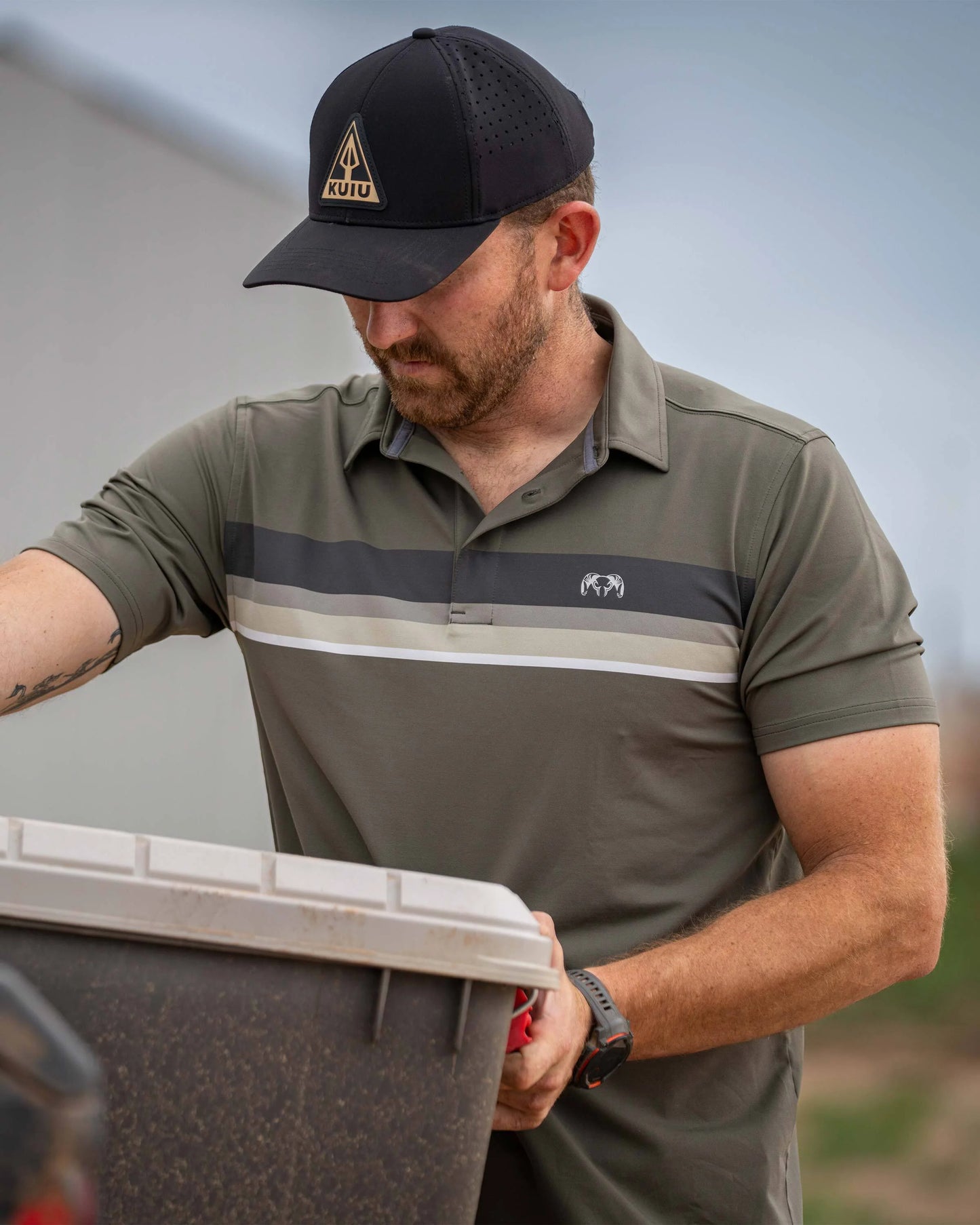 KUIU Performance Polo Stripe | Steel Blue Chest Stripe