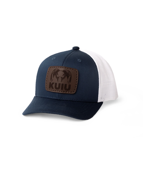 Youth Leather Patch Mesh Back Hat | Navy/White